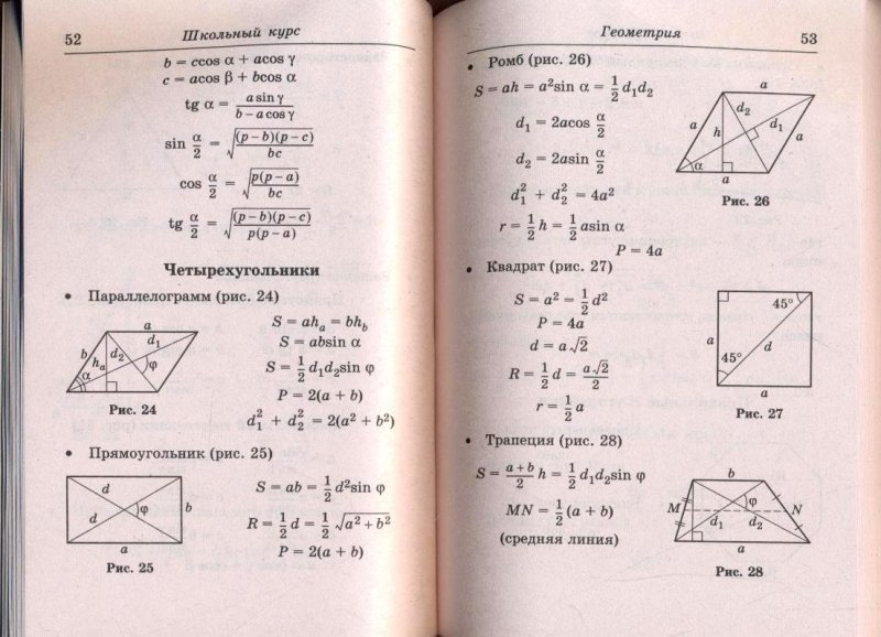 Геометрия 7 класс формулы и теоремы в таблицах и схемах