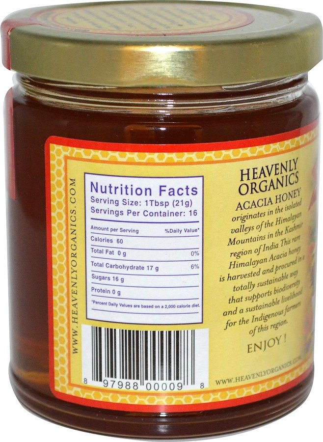 897988000098 Heavenly Organics Acacia Honey 100 Organic Raw 12 Oz 340 G 