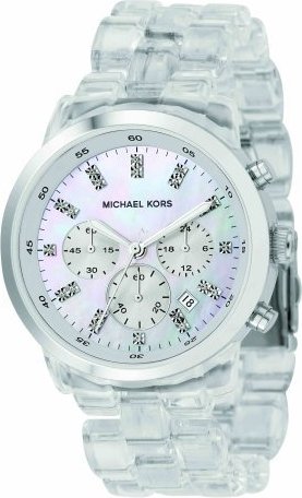 691464482206, 4048803684535 Michael Kors Quartz, Mother of Pearl Dial Acrylic  Clear Band - Womens Wa