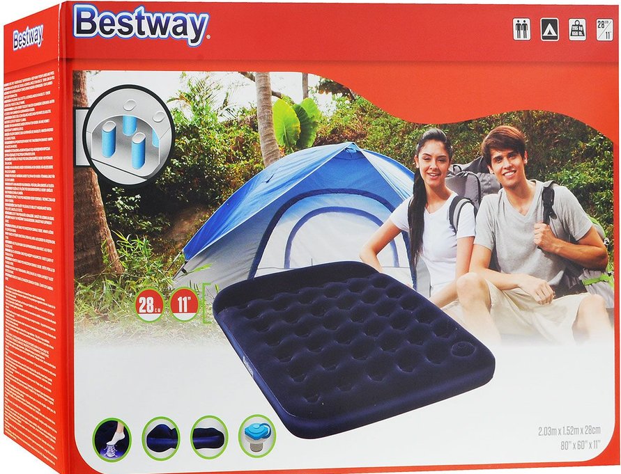 Матрас надувной bestway flocked air bed 203 x 152 x 22 см